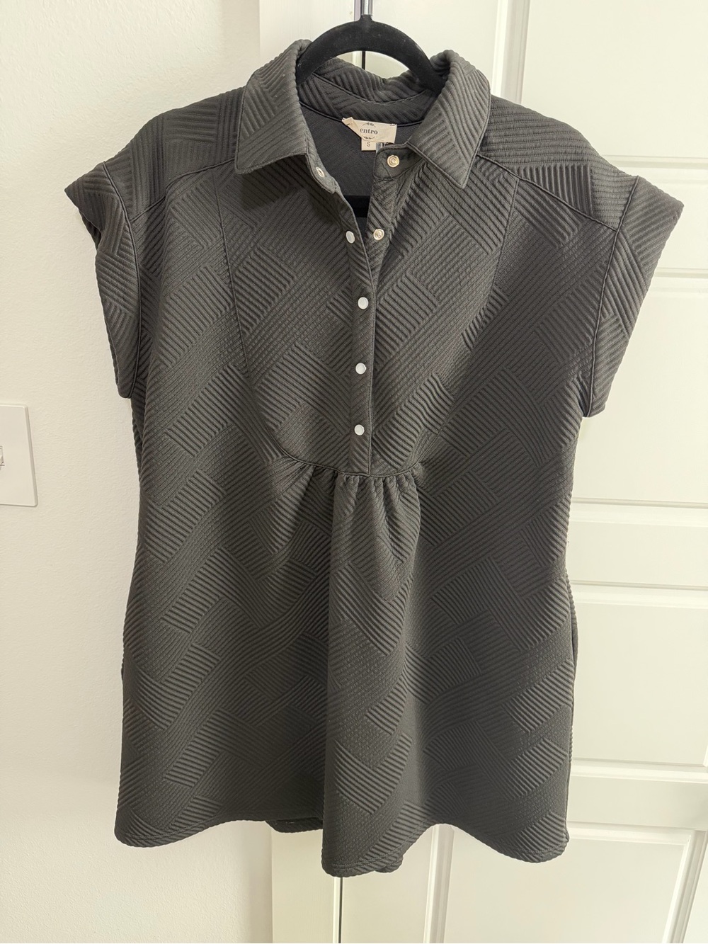 Black Textured Polo Style Dress